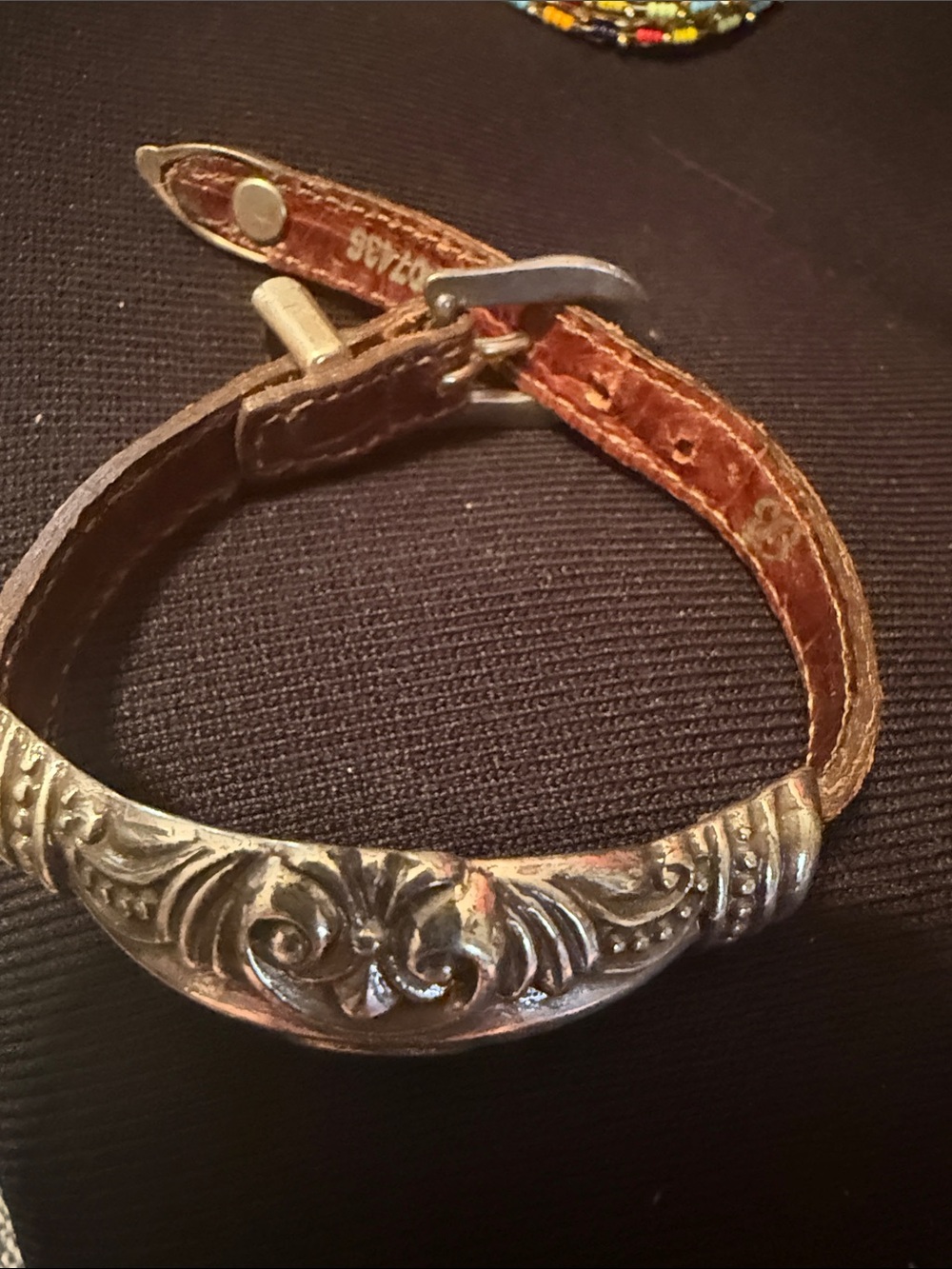 SOLD SOLD SOLD Women's Brown Leather Bracelet with Ornate Sterling Silver Accent